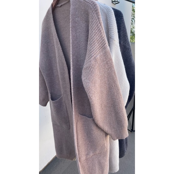 GORGEOUS Chunky Thick Oversized Long Over Knee Rib Tan Brush Soft Cardigan Coat - Picture 11 of 14